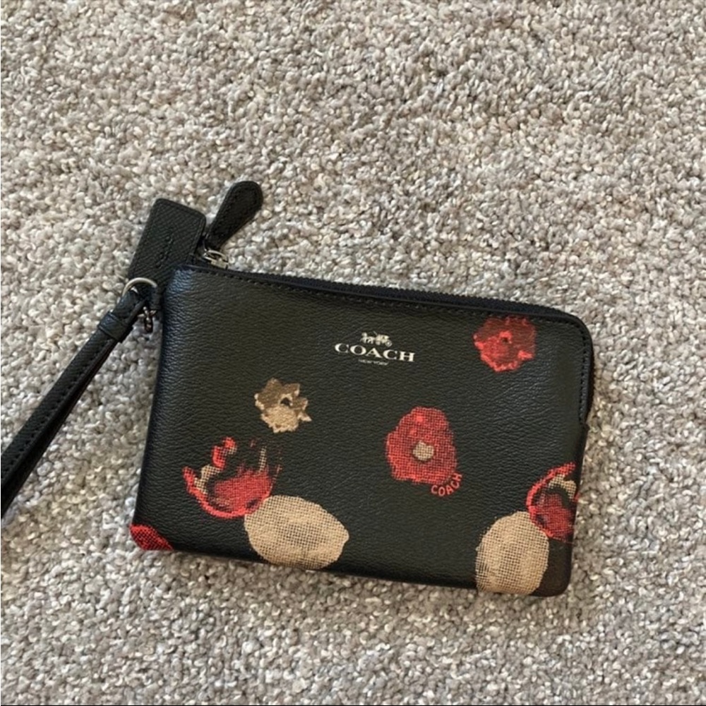 Coach floral print wristlet NWT black